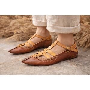 Handmade Leather Opanci Macedonia Peasant Shoe Artisan Renaissance Size 8.5